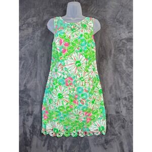 Lilly Pulitzer Shiloh Dress 4 Green Floral Shift Lace Preppy Coastal Resort